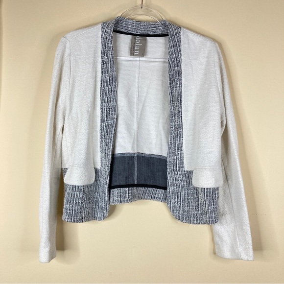 Anthro Dolan Left Coast | Sheridan Off-White Black Open Front Jacket Blazer S - Picture 1 of 5